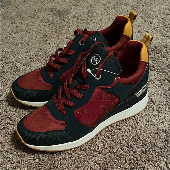 Michael Kors Red and Black Sneakers with Yellow Accents - Picture 9 of 10